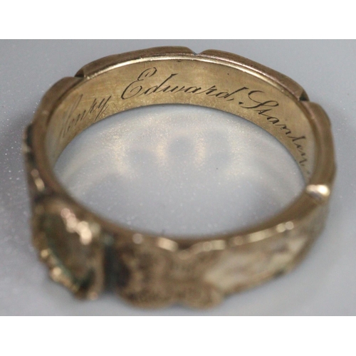 238 - Gold mourning ring marked 'Henry Edward Stanley Died December 6th 1859'.  2.3g approx.   (B.P. 21% +... 