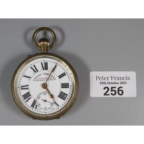 256 - Bentina white metal open faced Railway timekeeper top wind pocket watch with Roman numerals and seco... 