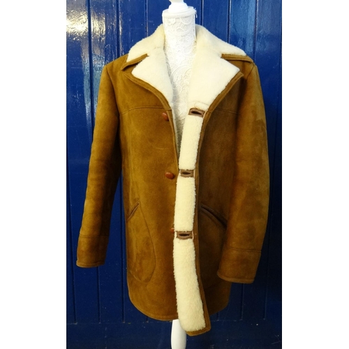 440 - Vintage 1970's Baily's of Glastonbury (size 40) genuine sheepskin jacket with leather covered button... 