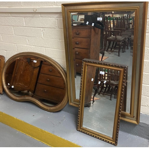 441 - Gilt frame bevel plate kidney shaped mirror together with two modern mirrors.  (3)  (B.P. 21% + VAT)