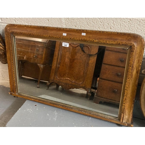 443 - 19th century over mantle mirror with herring bone inlay.  90cm long approx.  (B.P. 21% + VAT)