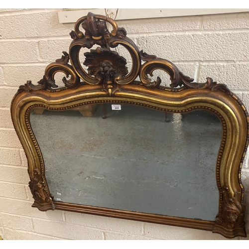 444 - 19th century Rococo style gilt framed over mantle mirror with shell and floral crest.  110x93cm appr... 