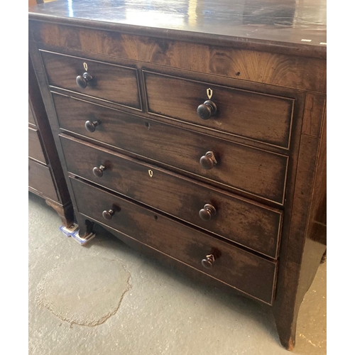 453 - Early 19th century mahogany straight front chest of two short and three long cock beaded drawers wit... 