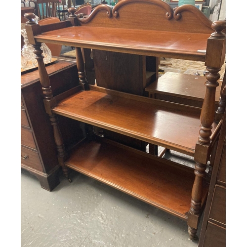 455 - Victorian mahogany three tier buffet/whatnot standing on baluster turned supports.  110x40x125cm app... 