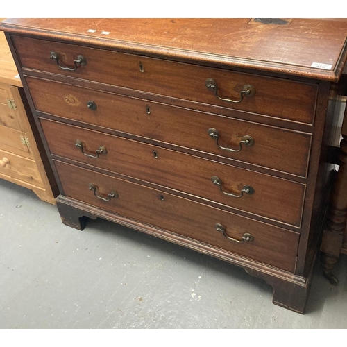 456 - George III mahogany straight front chest of four drawers with brass swan neck handles on a projectin... 