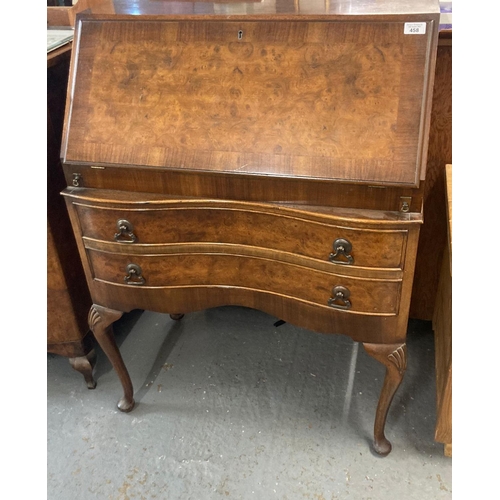 458 - Queen Ann style burr walnut bureau.  78x45x106cm approx. (B.P. 21% + VAT)