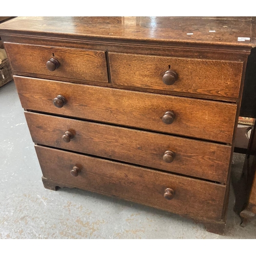 460 - 19th century oak straight front chest of two short and three long drawers having turned knob handles... 