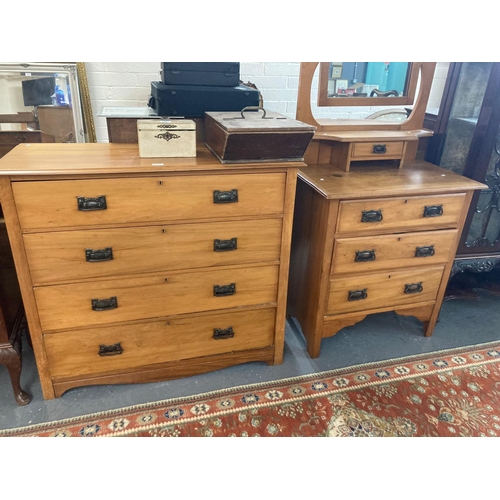 462 - Part Edwardian satin wood bedroom suite comprising straight front chest of four drawers and a mirror... 