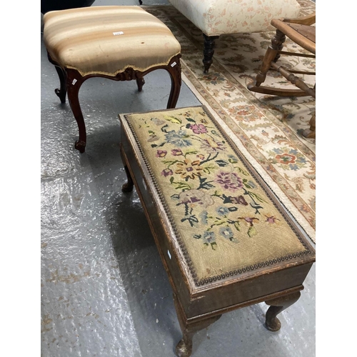 475 - Victorian walnut upholstered foot stool on cabriole legs and scroll feet together with an early 20th... 