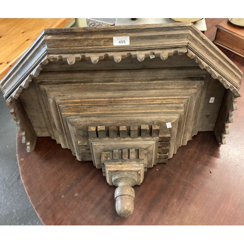 495 - Large oak wall shelf bracket or console, possibly originally for a large clock.