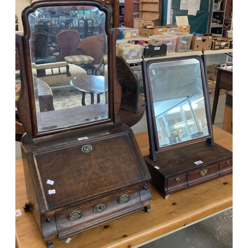 497 - 18th century Queen Anne design walnut dressing/toilet mirror together with another dressing/toilet m... 