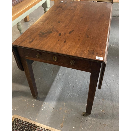 498 - 19th century mahogany Pembroke table on square tapering legs, brass cups and casters.  (B.P. 21% + V... 