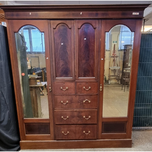 517 - Edwardian mahogany inlaid triple section mirrored wardrobe. 
(B.P. 21% + VAT)