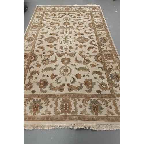 522 - Indian foliate design cream ground carpet.  218x180cm approx.   (B.P. 21% + VAT)