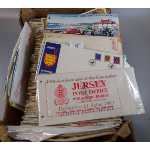 72 - Jersey collection of stamp sets, presentation packs and First Day Covers in envelopes received from ... 