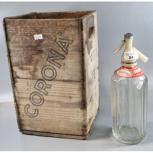 84 - Vintage soda syphon together with a vintage four section wooden Corona box.  (2)  (B.P. 21% + VAT)