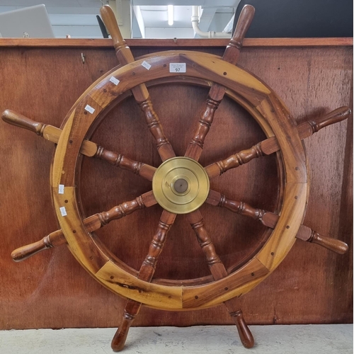 97 - Reproduction hardwood and brass ship's wheel.  (B.P. 21% + VAT)