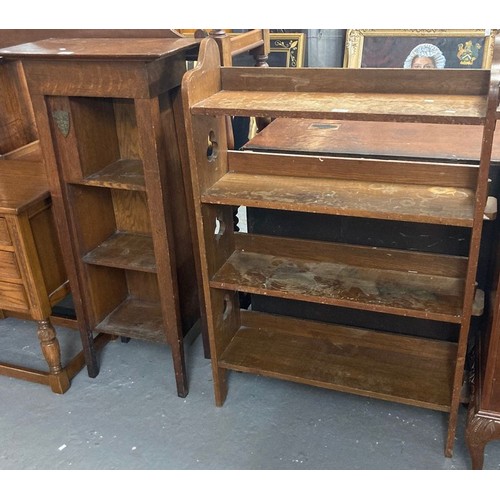 465 - Early 20th century oak narrow three tier bookcase together with another early 20th century oak open ... 