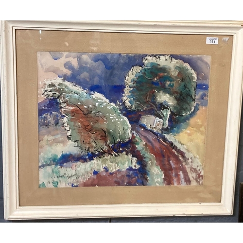 114 - Frank Dobson (mid 20th century British), landscape with trees, signed and dated '45.  Watercolours. ...