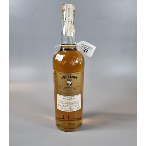 22 - Bottle of Aberlour Single Highland Malt Whisky, distilled in 1989, reserved for Robert Bulkeley, bot... 
