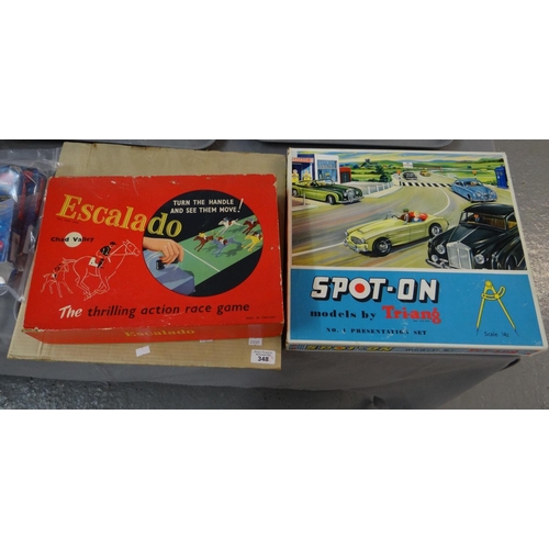 348 - Vintage board game 'Escalado, the thrilling action race game' and 'Spot-On' models by Tri-ang, 1:42 ...