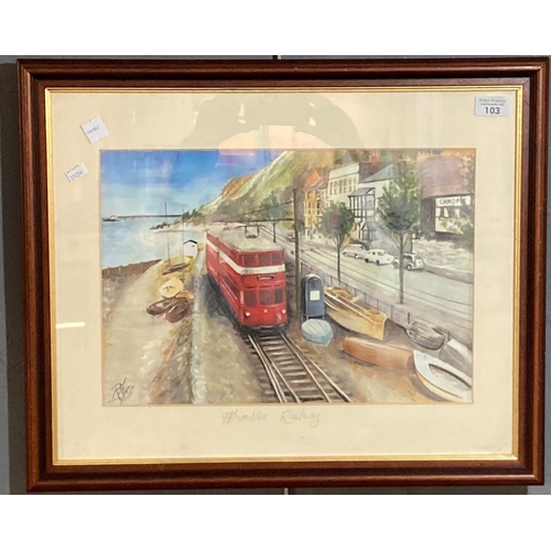 103 - Rhys, the Mumbles railway, coloured print.  29x40cm approx.   (B.P. 21% + VAT)