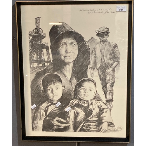 104 - After Andrew Vicari, The Miner's Family, limited edition monochrome print.  54x35cm approx.  Framed.... 