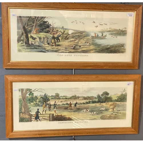 110 - Pair of re-strike coloured sporting prints, 'Wild Duck Shooting' and 'Partridge Shooting'.  21x66cm ... 