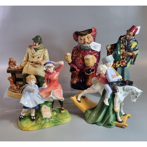 132 - Four Royal Doulton bone china figures and figure groups to include: 'Milestone', 'Hold Tight', 'Lunc... 