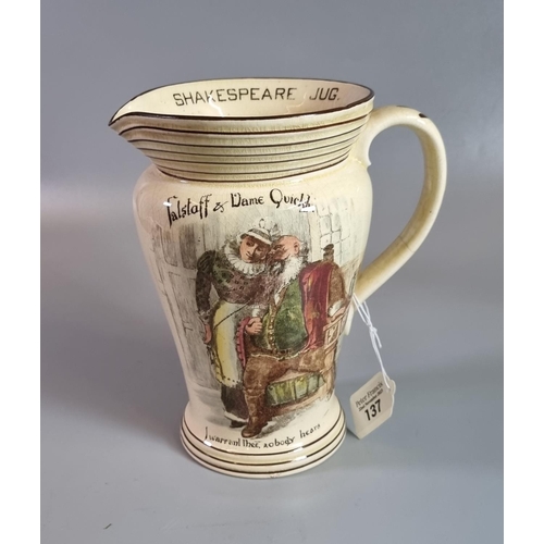 137 - Royal Doulton D2779 Shakespeare jug, Merry Wives of Windsor, Falstaff and Dame Quickly.  (B.P. 21% +... 