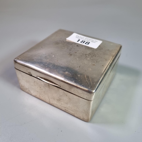 188 - Early 20th century silver cigarette case on square form.    (B.P. 21% + VAT)