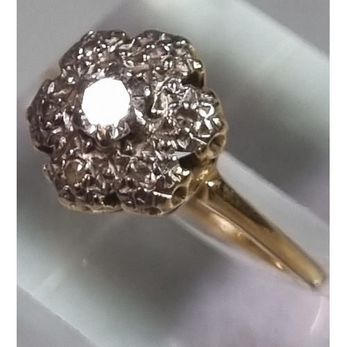 196 - 18ct gold diamond cluster ring.  3.7g approx.  Size N.   (B.P. 21% + VAT)