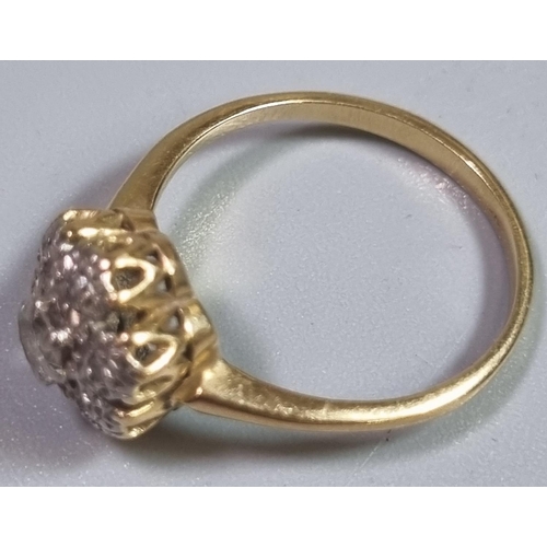 196 - 18ct gold diamond cluster ring.  3.7g approx.  Size N.   (B.P. 21% + VAT)