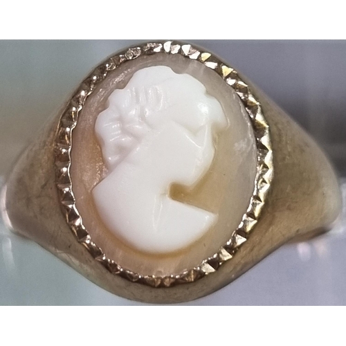 202 - 9ct gold Cameo ring.  3.8g approx.  size P.  (B.P. 21% + VAT)