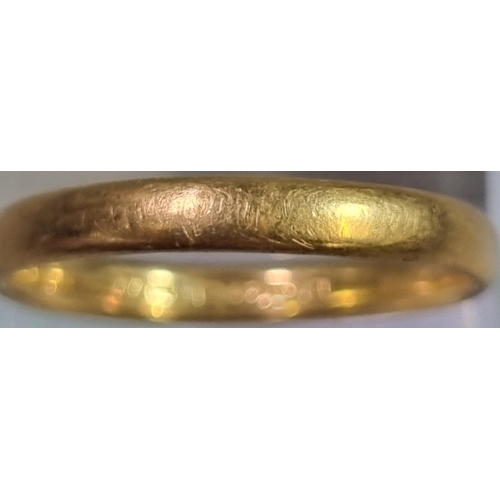 204 - 22ct gold wedding band.  3.8g approx.  Size S1/2.  (B.P. 21% + VAT)