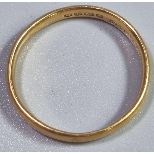 204 - 22ct gold wedding band.  3.8g approx.  Size S1/2.  (B.P. 21% + VAT)