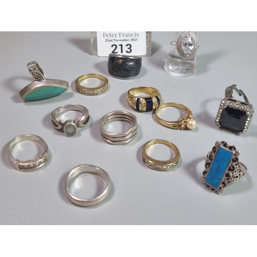 213 - Bag of assorted silver and other dress rings: turquoise stones etc.  (B.P. 21% + VAT)