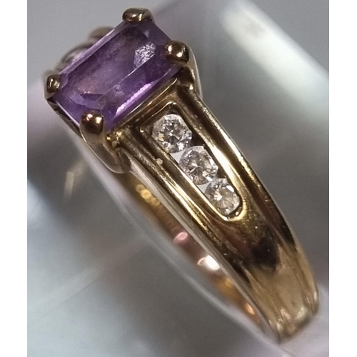 214 - 9ct gold, cubic zirconia and  purple stone dress ring.  2.3g approx.  Size K.  (B.P. 21% + VAT)