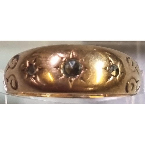 219 - Late Victorian 9ct gold and diamond ring, central stone not a diamond.  2.7g approx.  size O.  (B.P.... 