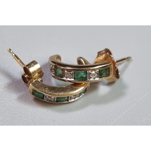 231 - Pair of 9ct gold diamond and emerald earrings.  1.8g approx. (B.P. 21% + VAT)