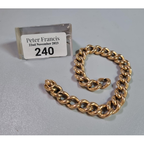 240 - Yellow metal curb-link bracelet, probably 9ct gold but not tested.  16.8g approx.  (B.P. 21% + VAT)