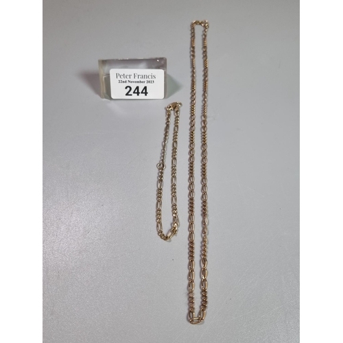 244 - 9 ct gold curb link chain and 9ct gold curb link bracelet.  10g approx.  (B.P. 21% + VAT)