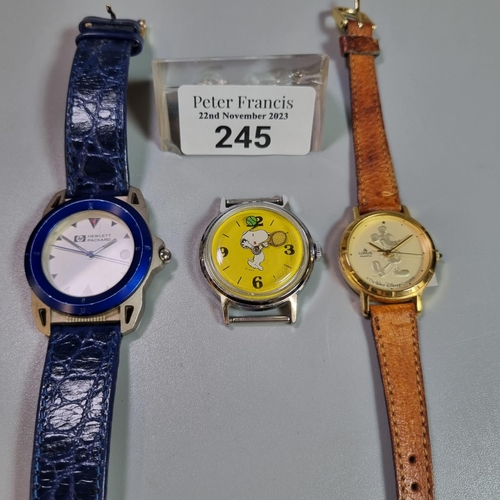 245 - Hewlett Packard presentation wristwatch with leather strap together with a Snoopy watch playing tenn... 