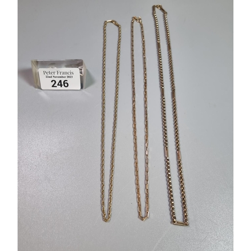 246 - 9ct gold chain 4.8g approx.  Together with another yellow metal chain (7.5g approx) and a gold plate... 