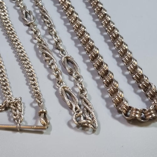 247 - Silver T bar curb link pocket watch chain.  1.6 troy oz approx.  Together with another sterling silv... 