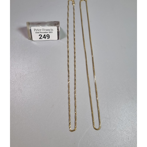 249 - Two 9ct gold fine link chains.  5.8g approx.  (B.P. 21% + VAT)