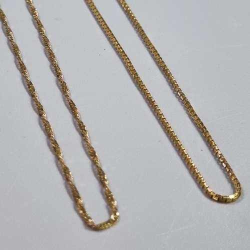 249 - Two 9ct gold fine link chains.  5.8g approx.  (B.P. 21% + VAT)