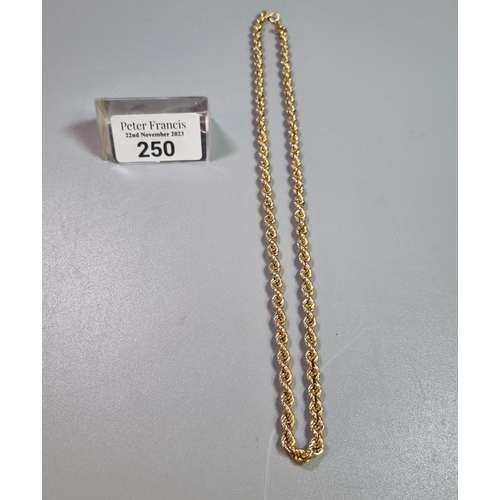 250 - 9ct gold rope twist design necklace.  8.8g approx.  (B.P. 21% + VAT)