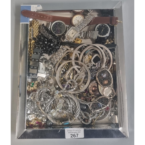 267 - Collection of silver costume jewellery and watches to include: bangles, bracelets, earrings, pendant... 