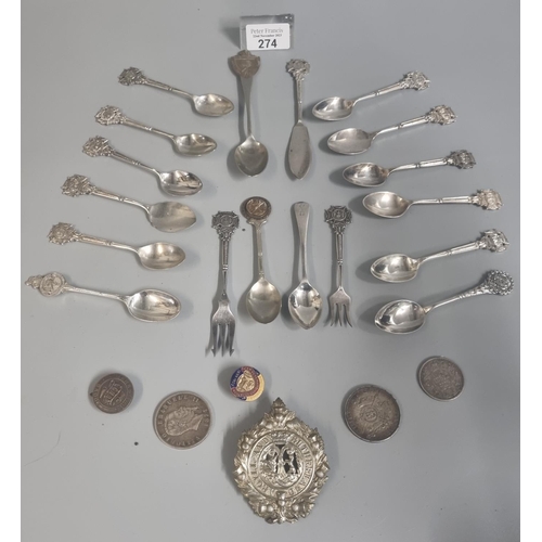 274 - Collection of silver plated Rifle Society Club spoons, forks, knife etc.  together with an Argyll an... 